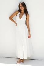 A-Line V Halter Neck Sleeveless Open Back Ankle-Length Cocktail Dress