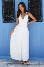 A-Line V Halter Neck Sleeveless Open Back Ankle-Length Cocktail Dress