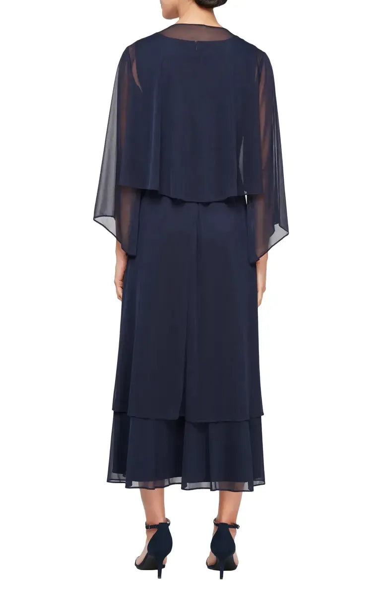 A-Line V Neck Flutter Sleeve Tea-Length Mother of the Bride Dress