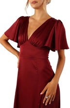 A-Line V Neck Flutter Sleeve Floor-Length Prom Dress