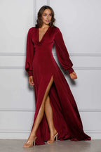 A-Line V Neck Long Sleeve Sweep/Brush Train Prom Dress