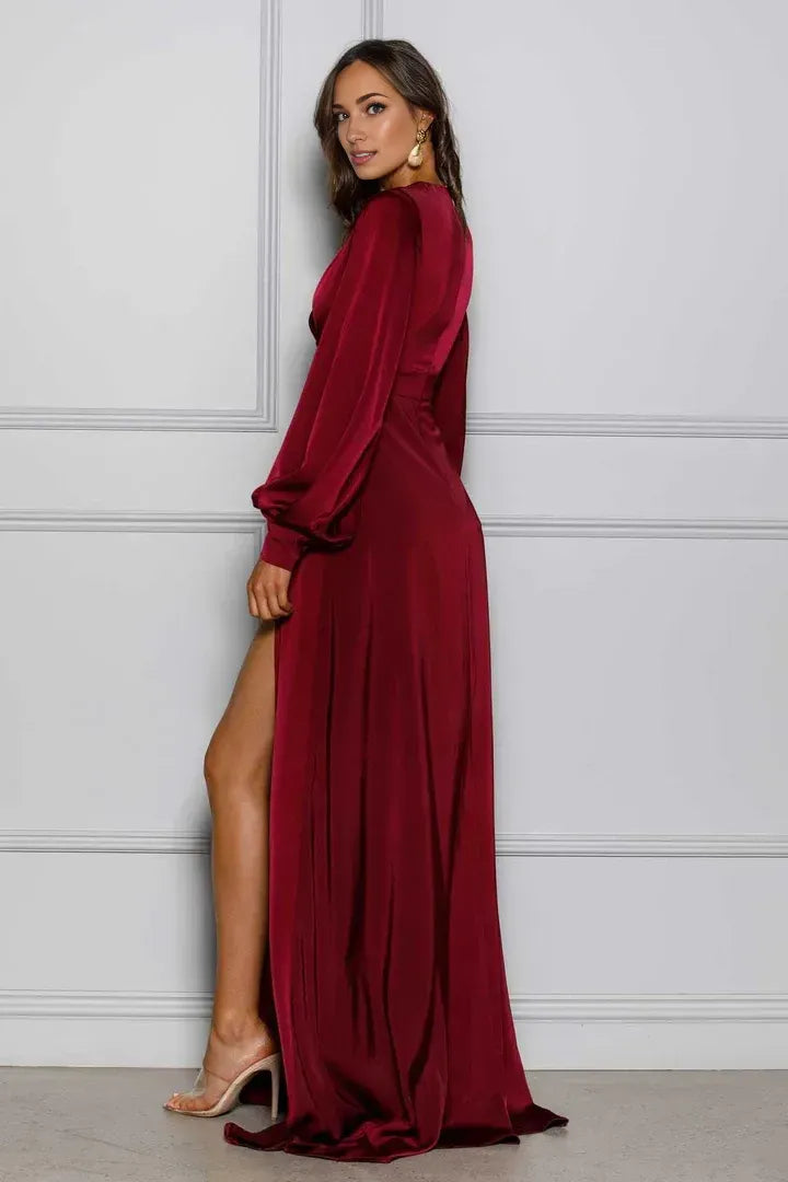 A-Line V Neck Long Sleeve Sweep/Brush Train Prom Dress