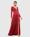 A-Line V Neck Long Sleeve Zipper Up Sweep/Brush Train Prom Dress