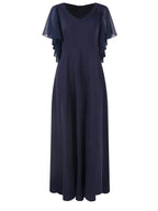 A-Line V Neck Short Sleeve Back Zip Ankle-Length Evening Dress