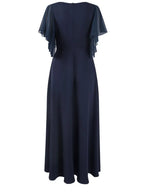 A-Line V Neck Short Sleeve Back Zip Ankle-Length Evening Dress