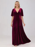 A-Line V Neck Short Sleeves Floor Length Mother of the Bride Dress