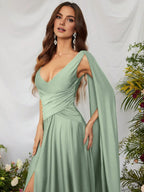 A-Line V Neck Sleeveless Backless Sweep/Brush Train Prom Dress