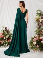 A-Line V Neck Sleeveless Backless Sweep/Brush Train Prom Dress