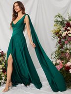 A-Line V Neck Sleeveless Backless Sweep/Brush Train Prom Dress