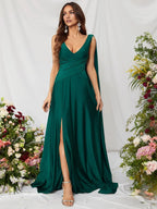 A-Line V Neck Sleeveless Backless Sweep/Brush Train Prom Dress