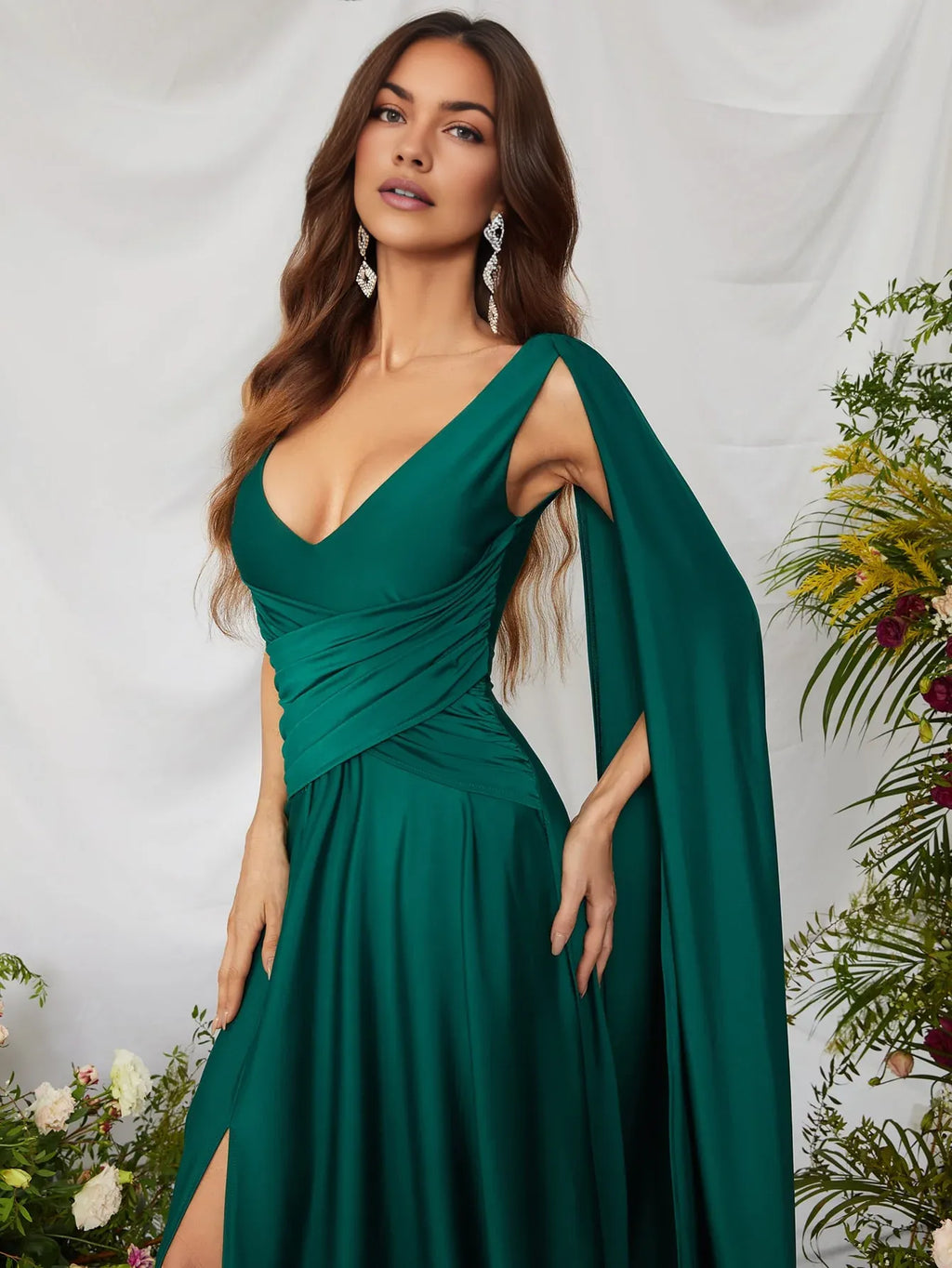 A-Line V Neck Sleeveless Backless Sweep/Brush Train Prom Dress