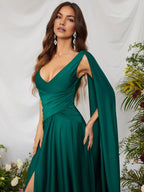 A-Line V Neck Sleeveless Backless Sweep/Brush Train Prom Dress