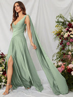 A-Line V Neck Sleeveless Backless Sweep/Brush Train Prom Dress