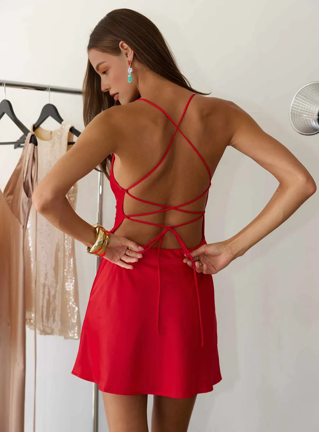 A-Line V Neck Sleeveless Crisscross Back Short-Mini Homecoming Dress