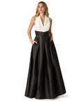 A-Line V Neck Sleeveless Pleated Floor-Length Prom Dress