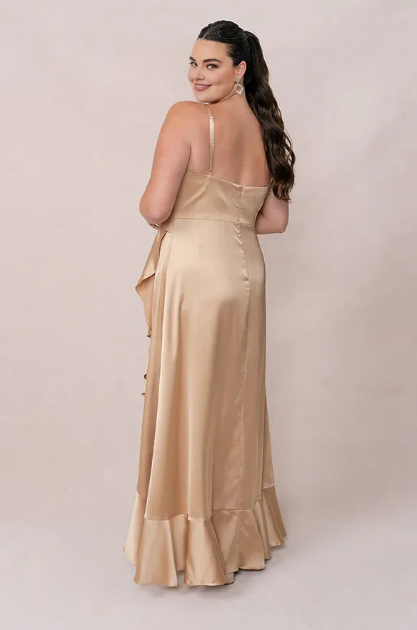 A-Line V Neck Sleeveless Floor-Length Plus Size Prom Dress