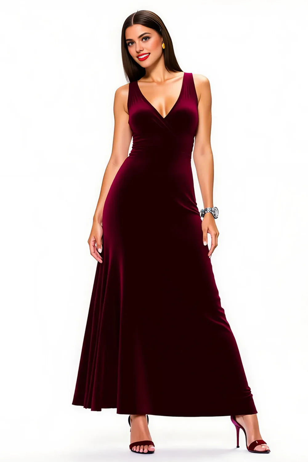 A-Line V Neck Sleeveless Floor-Length Prom Dress