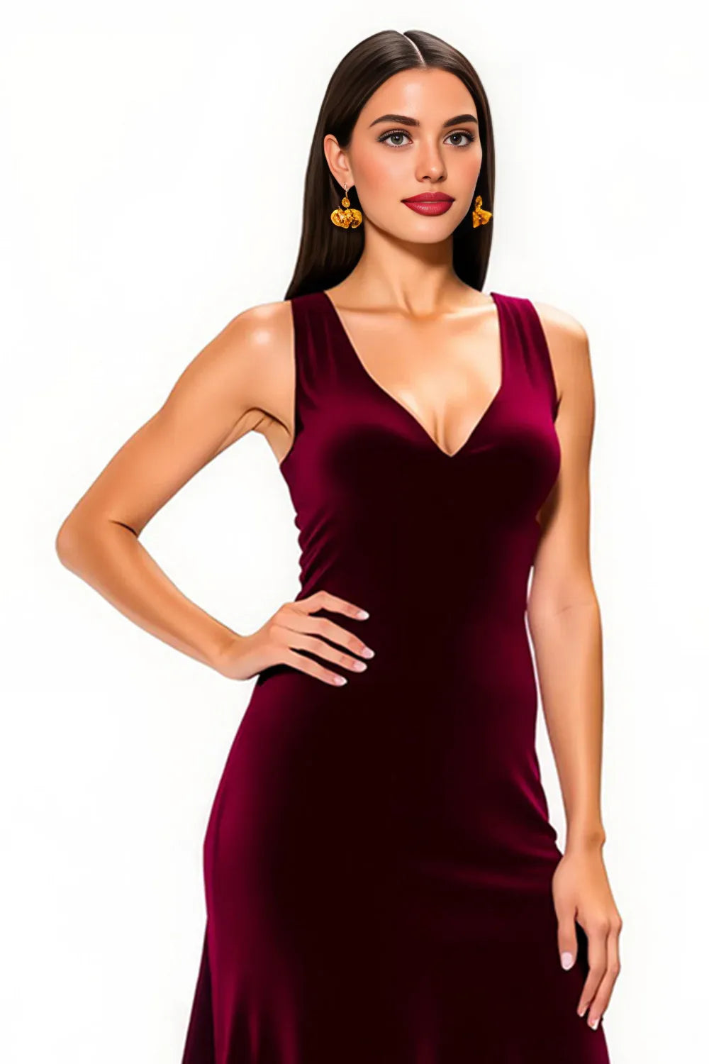 A-Line V Neck Sleeveless Floor-Length Prom Dress