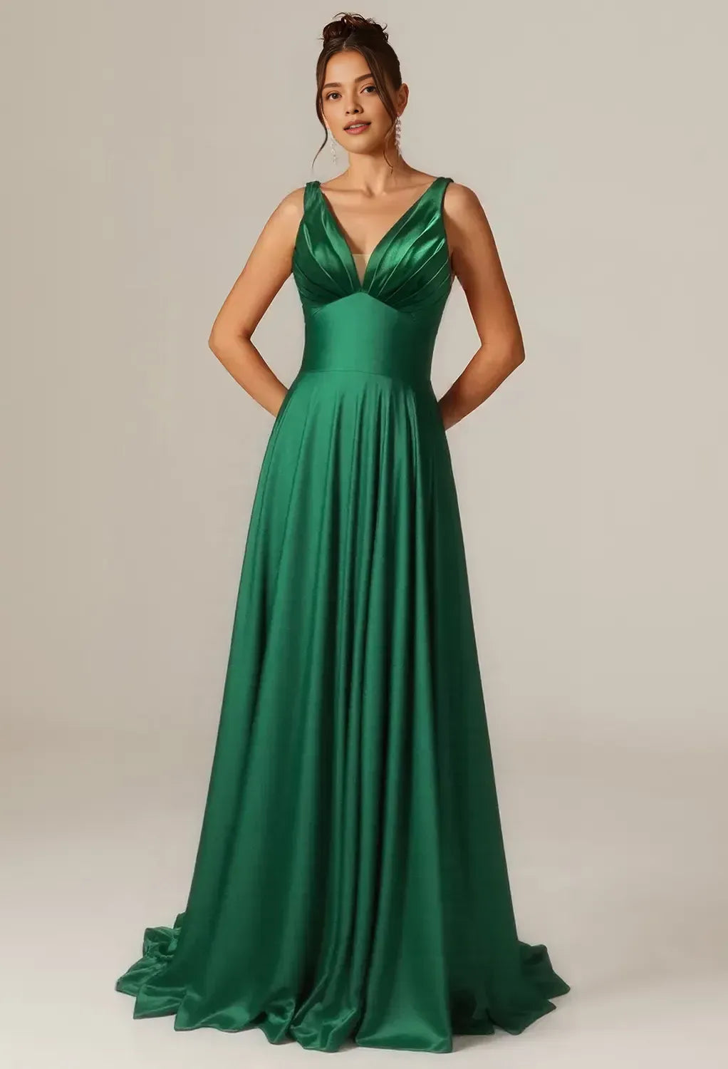 A-line V-Neck Sleeveless Pleated Backless Floor Length Prom Dress