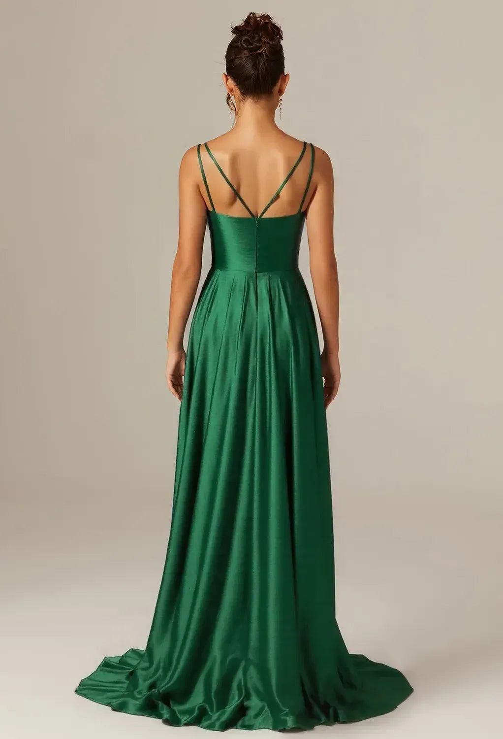 A-line V-Neck Sleeveless Pleated Backless Floor Length Prom Dress