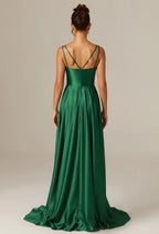 A-line V-Neck Sleeveless Pleated Backless Floor Length Prom Dress