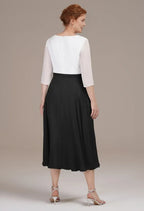 A-line V Neck 3/4 Sleeves Pleated Tea Length Mother of the Bride Dress