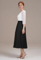 A-line V Neck 3/4 Sleeves Pleated Tea Length Mother of the Bride Dress