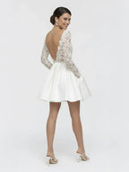 A Line Bateau Neck Long Sleeve Appliques Short-Mini Wedding Dress