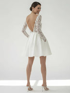 A Line Bateau Neck Long Sleeve Appliques Short-Mini Wedding Dress