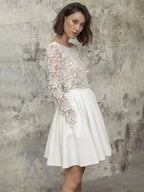 A Line Bateau Neck Long Sleeve Appliques Short-Mini Wedding Dress