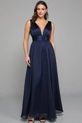 A Line Deep V Neck Sleeveless Floor-Length Prom Dress