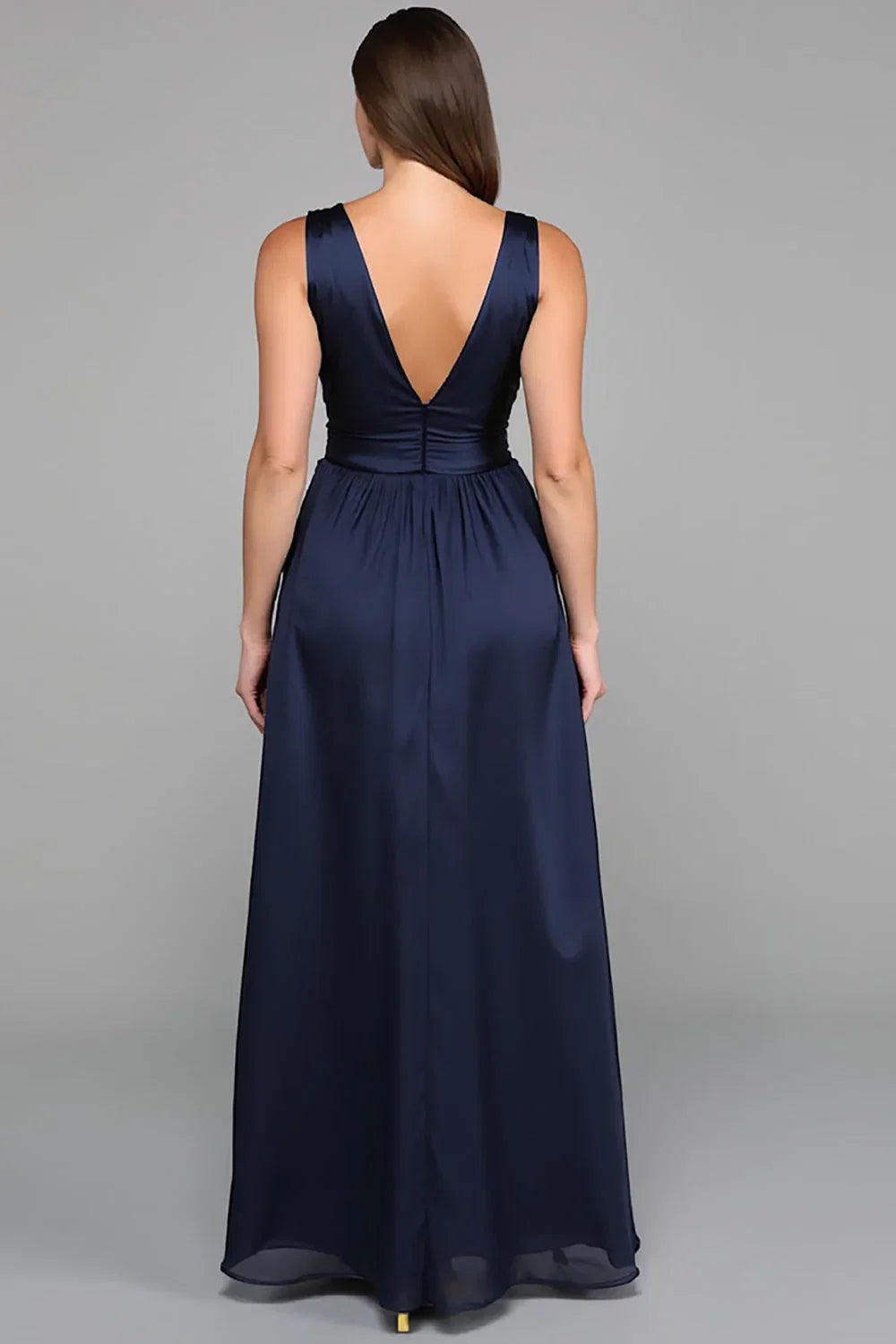 A Line Deep V Neck Sleeveless Floor-Length Prom Dress