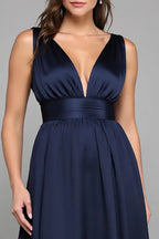 A Line Deep V Neck Sleeveless Floor-Length Prom Dress