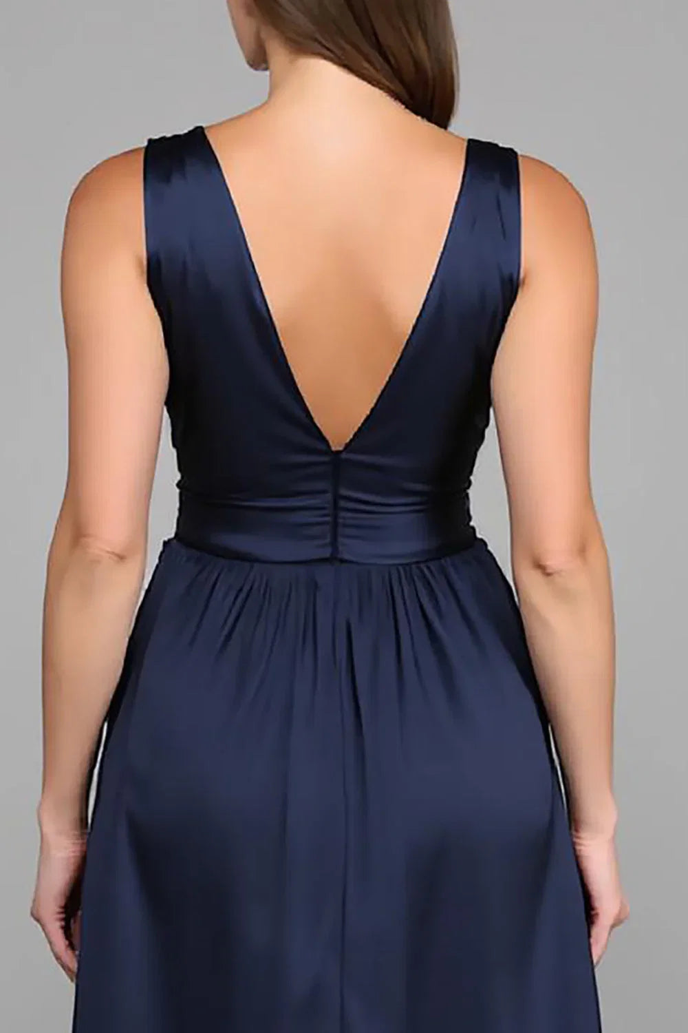 A Line Deep V Neck Sleeveless Floor-Length Prom Dress