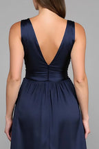 A Line Deep V Neck Sleeveless Floor-Length Prom Dress