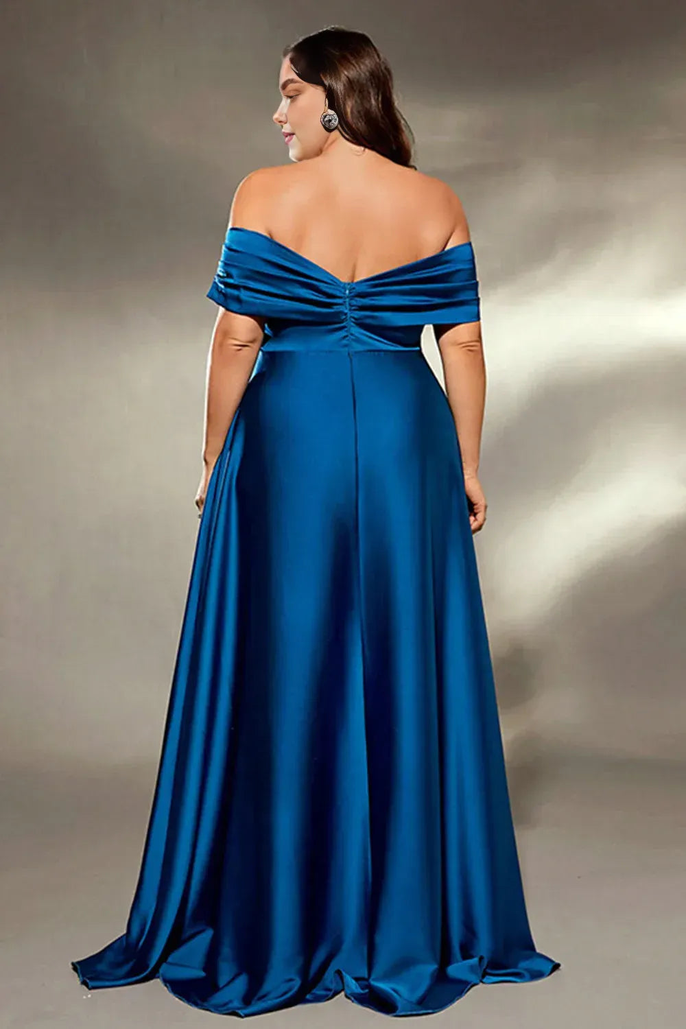 A Line Off the Shoulder Pleated Sweep Train Plus Size Mother of the Bride Dress