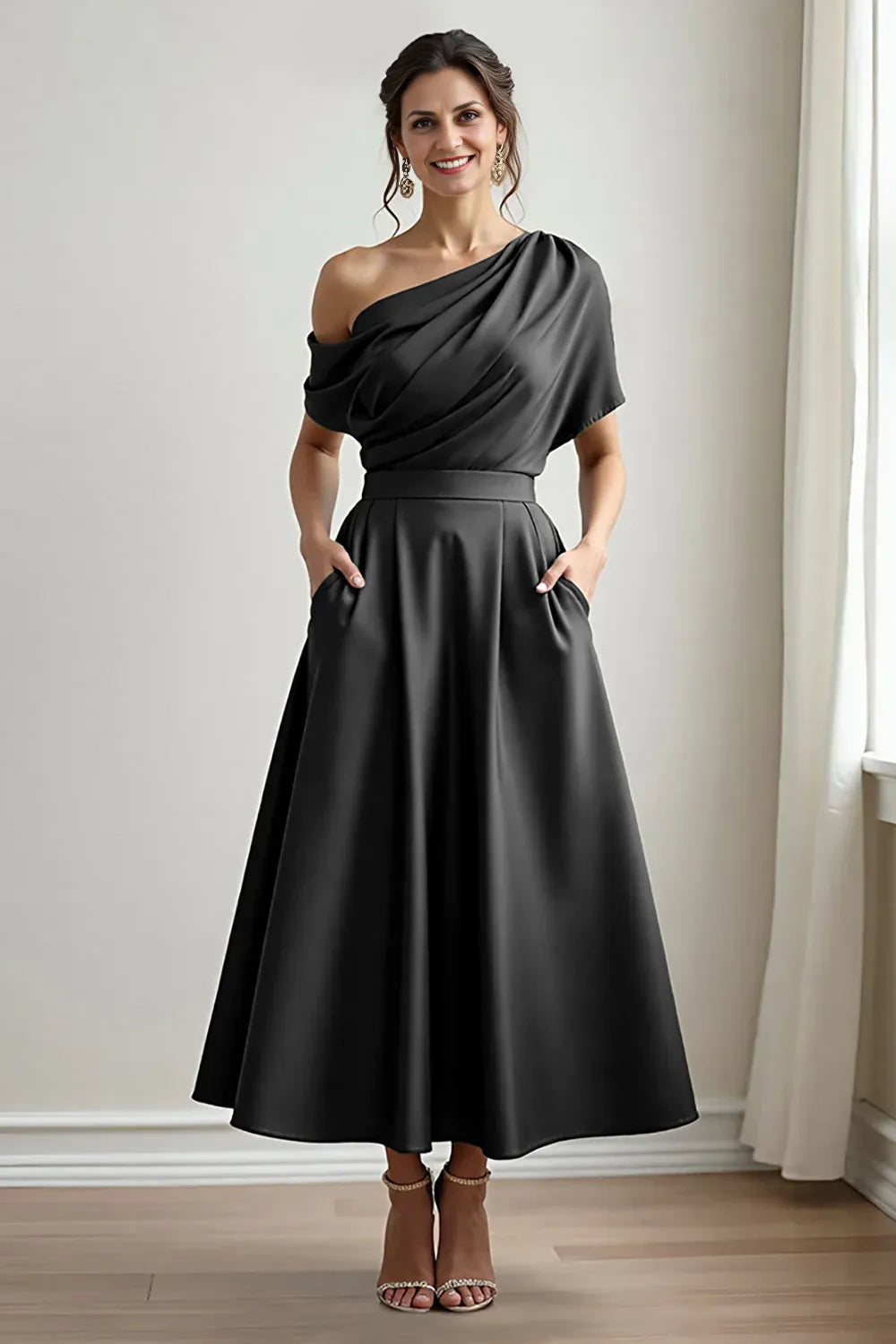 A Line One Shoulder Sleeveless Backless Ankle-Length Mother of the Bride Dress