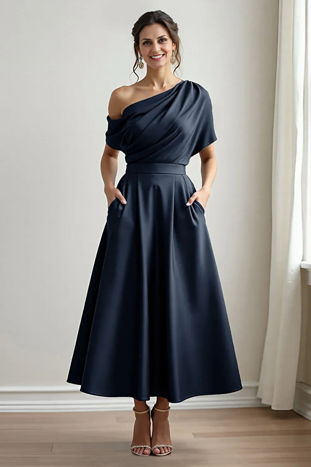 A Line One Shoulder Sleeveless Backless Ankle-Length Mother of the Bride Dress