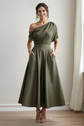 A Line One Shoulder Sleeveless Backless Ankle-Length Mother of the Bride Dress