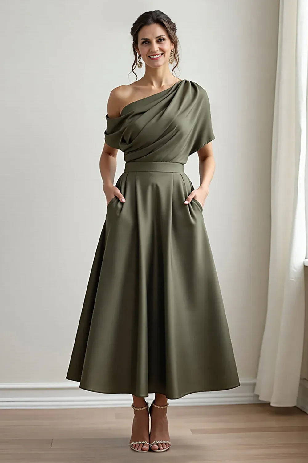A Line One Shoulder Sleeveless Backless Ankle-Length Mother of the Bride Dress