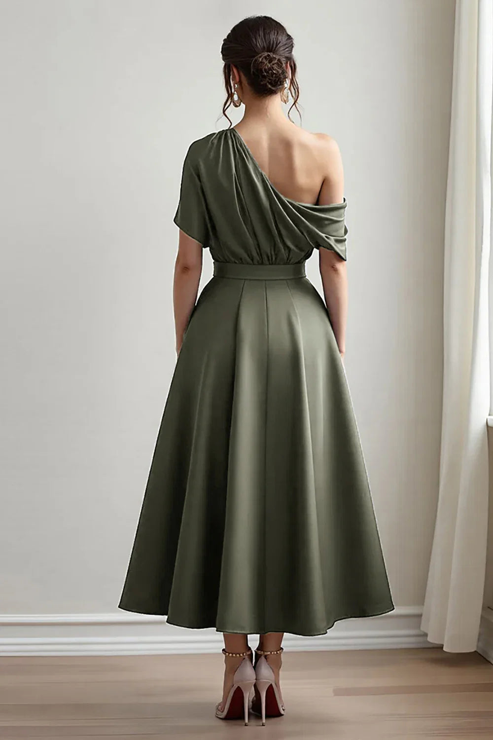 A Line One Shoulder Sleeveless Backless Ankle-Length Mother of the Bride Dress