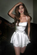 A Line/Princess Spaghetti Straps Sleeveless Criss Cross Back Short-Mini Homecoming Dress