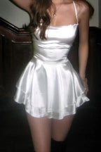 A Line/Princess Spaghetti Straps Sleeveless Criss Cross Back Short-Mini Homecoming Dress