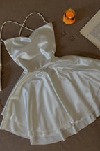 A Line/Princess Spaghetti Straps Sleeveless Criss Cross Back Short-Mini Homecoming Dress