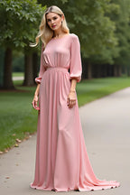 A Line Scoop Neck Half Sleeves Backless Sweep/Brush Train Mother of the Bride Dress
