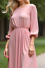 A Line Scoop Neck Half Sleeves Backless Sweep/Brush Train Mother of the Bride Dress