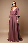A Line Scoop Neck Long Sleeves Backless Sweep/Brush Train Mother of the Bride Dress