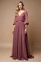 A Line Scoop Neck Long Sleeves Backless Sweep/Brush Train Mother of the Bride Dress