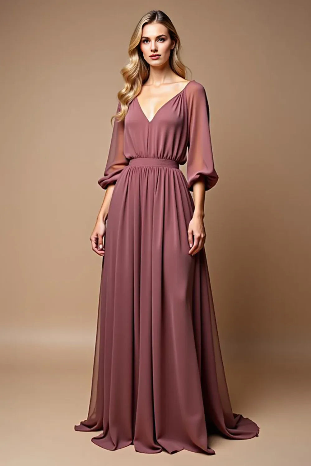 A Line Scoop Neck Long Sleeves Backless Sweep/Brush Train Mother of the Bride Dress