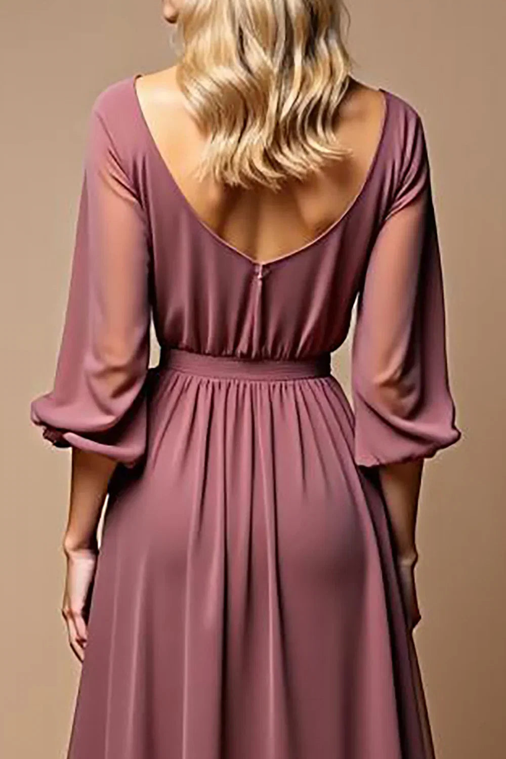 A Line Scoop Neck Long Sleeves Backless Sweep/Brush Train Mother of the Bride Dress
